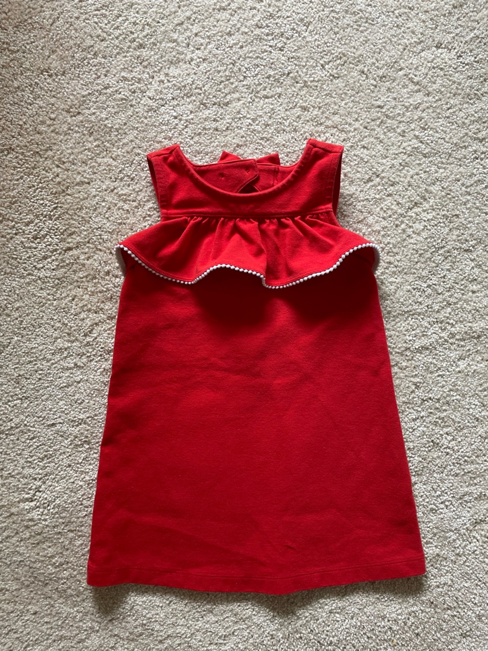 Janie and Jack Red Sleeveless Ruffle Dress with white trim